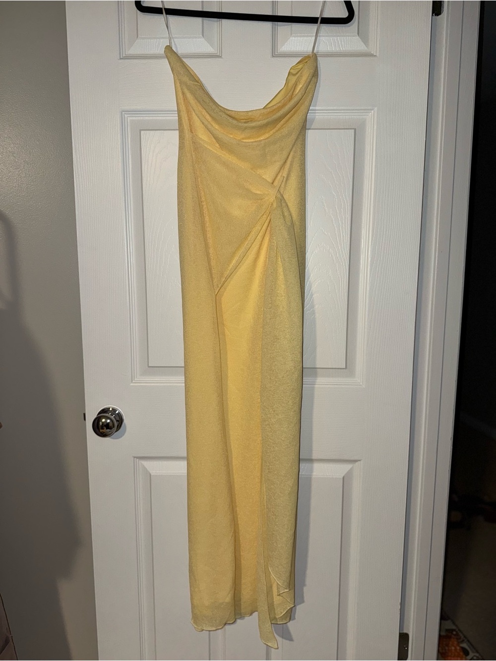 Princess Polly Strapless Pale Yellow Maxi Dress with Side Drape - Picture 2 of 5
